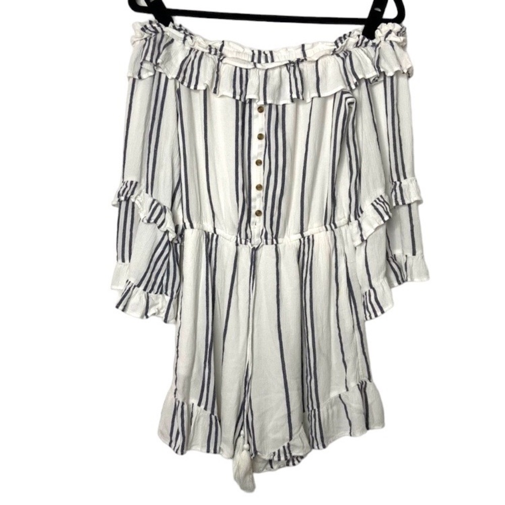 American Eagle Romper Off Shoulder Boho Striped Flounce